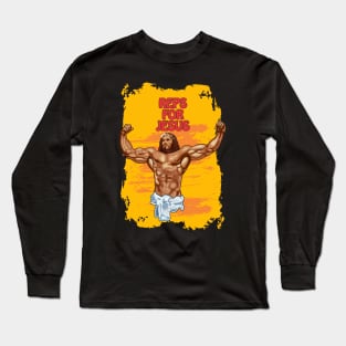 Hallowed be thy gains - Swole Jesus - Jesus is your homie so remember to pray to become swole af! - Golden background Long Sleeve T-Shirt